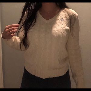 Off-white, thick long sleeve.